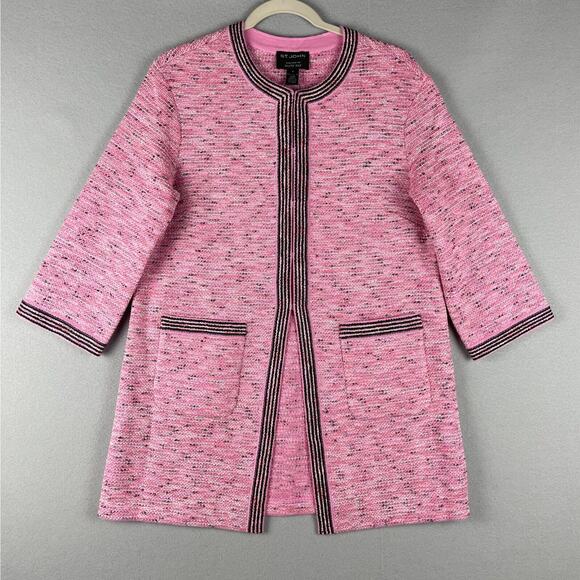St John Mary Kay Long Tweed Jacket Women 6 Pink Wool Blend Director 2020 NWT - Picture 1 of 16
